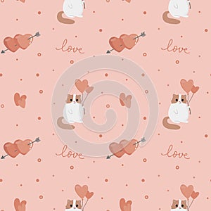 Seamless pattern with ÃÂute cat and hearts.ÃÂ Excellent design for packaging, wrapping paper